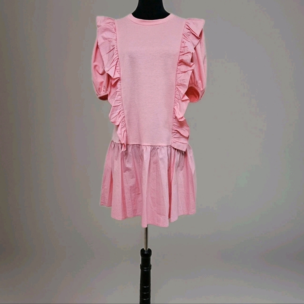 English Factory- Mixed Media Ruffle Detail Mini Dress -Size Medium - Picture 3 of 17